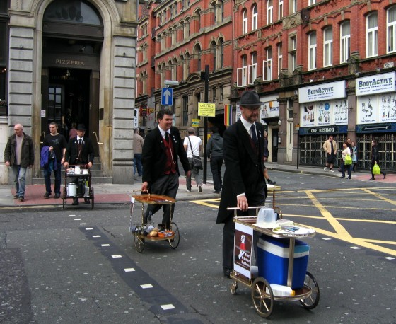 Pedestrians with trolleys